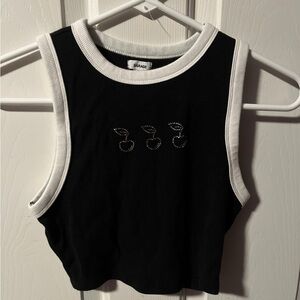 Garage Black and White Fitted Crop Tank Top